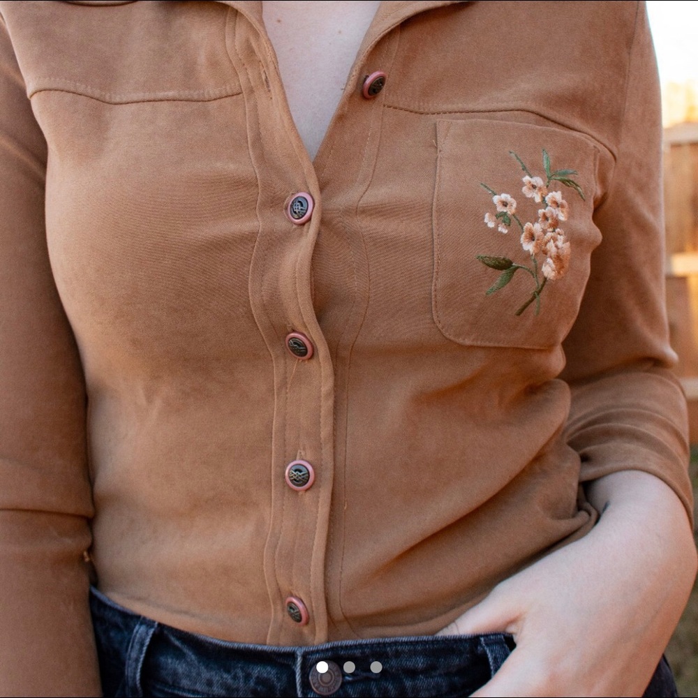 Vintage Suede Button Up with Tie